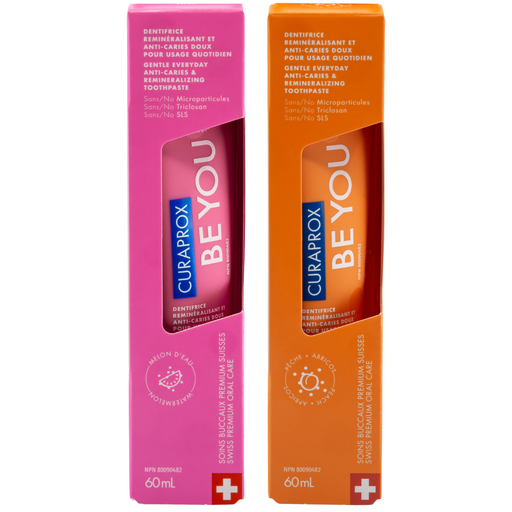 CURAPROX Be You — Gentle Everyday Toothpaste - 1x Peach/Apricot 60 mL + 1x Watermelon 60 mL - Trial Version